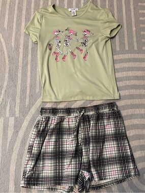 Green Skeleton Cowgirl Short Pajama Set